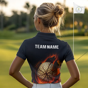 Flame Broken Golf Ball Custom Women golf polo shirt, personalized cool golf outfit for ladies NQS10101
