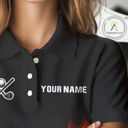 Flame Broken Golf Ball Custom Women golf polo shirt, personalized cool golf outfit for ladies NQS10101