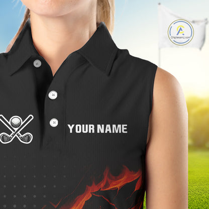 Flame Broken Golf Ball Women Sleeveless golf polo shirt, personalized cool golf outfit for ladies NQS10101