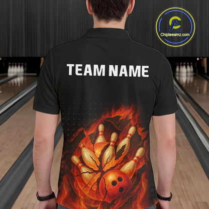 Flame Broken Bowling Ball and pins Bowling Shirt For Men Custom Flame Team Bowling Jerseys NQS10102
