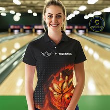 Load image into Gallery viewer, Flame Broken Bowling Ball and pins Bowling Shirt For Women Custom Flame Team Bowling Jerseys NQS10102