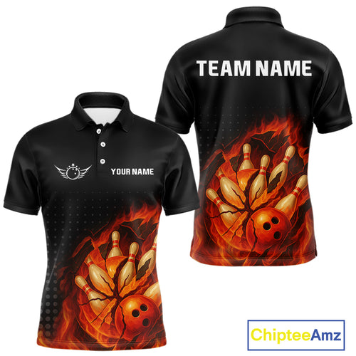 Flame Broken Bowling Ball and pins Bowling Shirt For Men Custom Flame Team Bowling Jerseys NQS10102