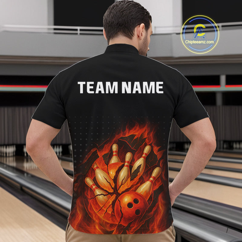 Flame Broken Bowling Ball and pins Bowling Shirt For Men Custom Flame Team Bowling Jerseys NQS10102