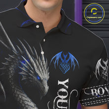 Load image into Gallery viewer, Black And Blue Dragon Bowling Polo, 1/4 Zip Shirt For Men Custom Dragon Bowling Team League Jersey NQS10628