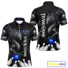 Load image into Gallery viewer, Black And Blue Dragon Bowling Polo, 1/4 Zip Shirt For Men Custom Dragon Bowling Team League Jersey NQS10628
