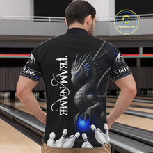 Load image into Gallery viewer, Black And Blue Dragon Bowling Polo, 1/4 Zip Shirt For Men Custom Dragon Bowling Team League Jersey NQS10628