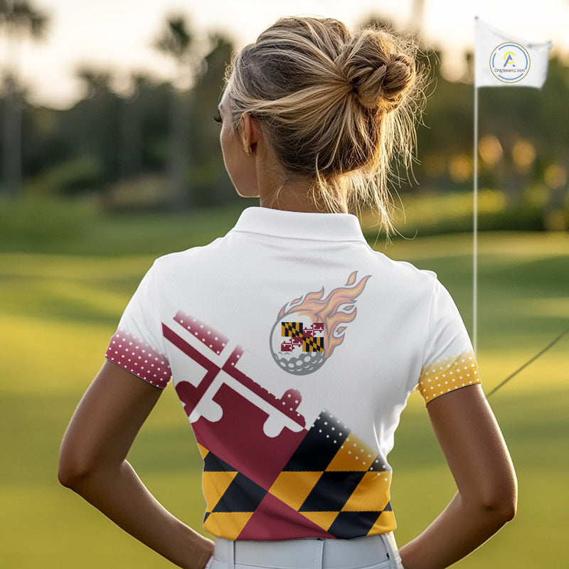 Maryland Flag Women golf polo shirt Custom patriotic golf outfit for ladies NQS10105