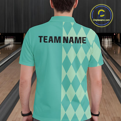 Turquoise argyle pattern Bowling Polo, Quarter Zip Shirt For Men Custom Team Bowling Jerseys NQS10107