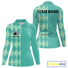 Load image into Gallery viewer, Turquoise argyle pattern Bowling Polo, Quarter Zip Shirt For Women Custom Team Bowling Jerseys NQS10107