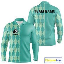 Load image into Gallery viewer, Turquoise argyle pattern Bowling Polo, Quarter Zip Shirt For Men Custom Team Bowling Jerseys NQS10107