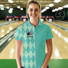 Load image into Gallery viewer, Turquoise argyle pattern Bowling Polo, Quarter Zip Shirt For Women Custom Team Bowling Jerseys NQS10107