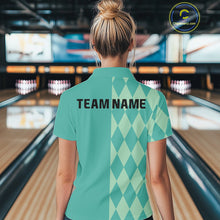 Load image into Gallery viewer, Turquoise argyle pattern Bowling Polo, Quarter Zip Shirt For Women Custom Team Bowling Jerseys NQS10107