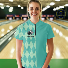 Load image into Gallery viewer, Turquoise argyle pattern Bowling Polo, Quarter Zip Shirt For Women Custom Team Bowling Jerseys NQS10107