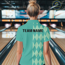 Load image into Gallery viewer, Turquoise argyle pattern Bowling Polo, Quarter Zip Shirt For Women Custom Team Bowling Jerseys NQS10107