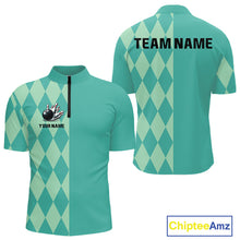 Load image into Gallery viewer, Turquoise argyle pattern Bowling Polo, Quarter Zip Shirt For Men Custom Team Bowling Jerseys NQS10107