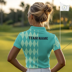 Turquoise argyle pattern Women golf polo shirt Custom golf clothes for ladies, cool golf gifts NQS10108