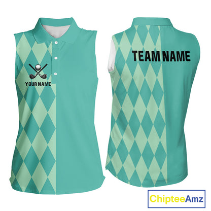 Turquoise argyle pattern Women Sleeveless golf polo shirt Custom golf clothes for ladies NQS10108
