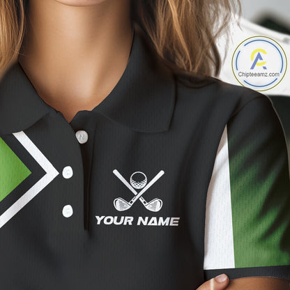 Green and Black Women Golf Polo Shirts Custom golf clothes for ladies, gifts for the golfer NQS10249