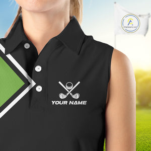 Green and Black Women Sleeveless Polo Shirt Custom golf clothes for ladies, gifts for the golfer NQS10249