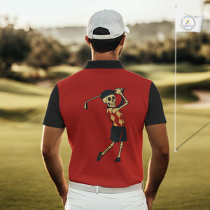 Red and Black argyle pattern Skull Golf Polo Shirts for men Custom mens golf outfit, funny golf gifts NQS10250