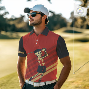 Funny argyle pattern Skull Golf Polo Shirts for men Custom mens golf attire, cool golf gifts | Red NQS10251
