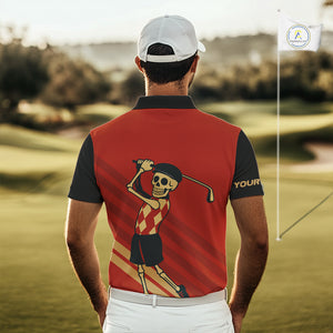 Funny argyle pattern Skull Golf Polo Shirts for men Custom mens golf attire, cool golf gifts | Red NQS10251