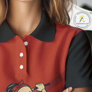 Funny argyle pattern Skull Golf Polo Shirts for Women Custom ladies golf attire, cool golf gift | Red NQS10251
