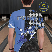 Load image into Gallery viewer, Custom Black and Blue argyle pattern flame Bowling Team Jerseys, Bowling Polo, 1/4 Zip Shirt for Men NQS10451