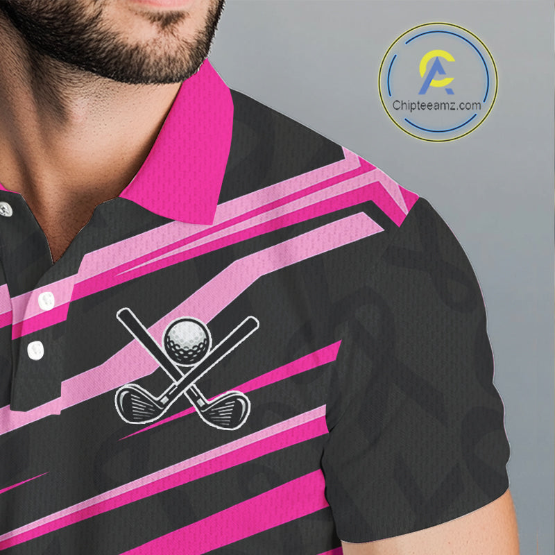 Pink and Black ribbon pattern Men golf polo shirts Custom breast cancer golf attire for men NQS10115
