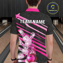Load image into Gallery viewer, Pink and Black ribbon pattern Men Bowling Shirts Custom breast cancer awareness Team Bowling Jersey NQS10116