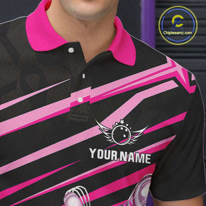 Pink and Black ribbon pattern Men Bowling Shirts Custom breast cancer awareness Team Bowling Jersey NQS10116