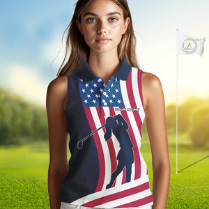 American Flag Sleeveless Polo Shirt custom women's patriotic polo shirts, best golf shirts for ladies NQS10253