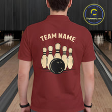 Load image into Gallery viewer, Red argyle pattern Bowling polo, 1/4 zip shirt for Men custom vintage bowling shirt, gift for bowlers NQS10255