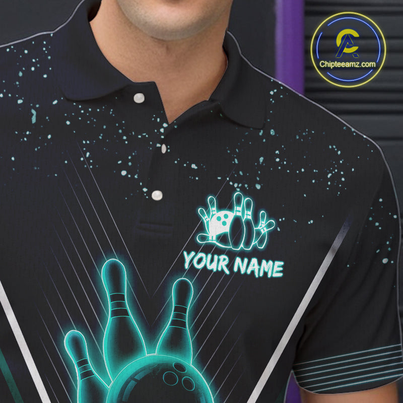 Bowling polo, quarter zip shirt for Men custom team bowling jersey, gift for bowlers | Turquoise NQS10256