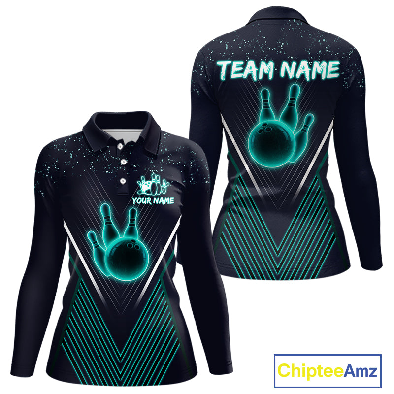 Bowling polo, quarter zip shirt for Women custom team bowling jersey, gift for bowlers | Turquoise NQS10256