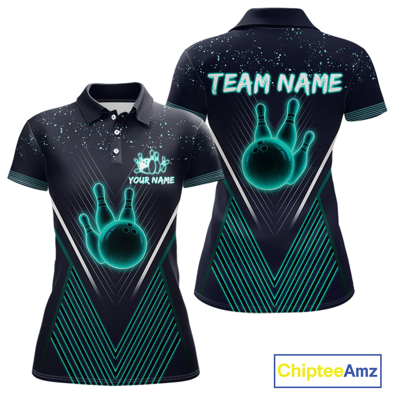 Bowling polo, quarter zip shirt for Women custom team bowling jersey, gift for bowlers | Turquoise NQS10256