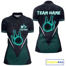 Load image into Gallery viewer, Bowling polo, quarter zip shirt for Women custom team bowling jersey, gift for bowlers | Turquoise NQS10256