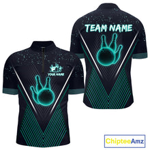 Load image into Gallery viewer, Bowling polo, quarter zip shirt for Men custom team bowling jersey, gift for bowlers | Turquoise NQS10256