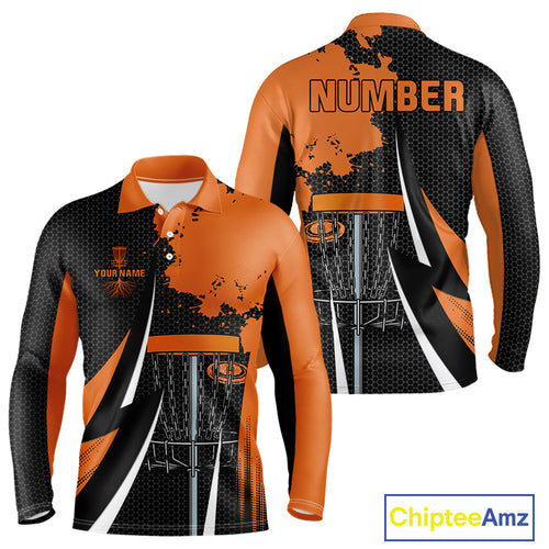 Mens disc golf polo shirts custom team disc golf basket jersey, unique disc golf gift | Orange NQS10257