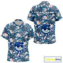 Load image into Gallery viewer, Blue tropical leaf pattern pink flower funny Golf polo shirts for Kid Custom Kid golf outfits NQS10119