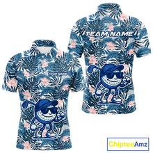 Load image into Gallery viewer, Blue tropical leaf pattern pink flower funny Golf polo shirts For Men Custom mens golf outfits NQS10119