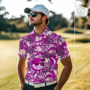 Pink tropical flower leaf pattern funny Golf polo shirts For Men Custom mens golf outfits NQS10120