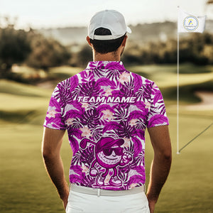 Pink tropical flower leaf pattern funny Golf polo shirts For Men Custom mens golf outfits NQS10120