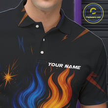 Load image into Gallery viewer, Blue and Yellow Flame Bowling shirts for Men custom bowling team jerseys for mens bowler NQS10262