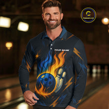 Load image into Gallery viewer, Blue and Yellow Flame Bowling shirts for Men custom bowling team jerseys for mens bowler NQS10262