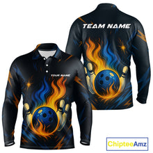 Load image into Gallery viewer, Blue and Yellow Flame Bowling shirts for Men custom bowling team jerseys for mens bowler NQS10262
