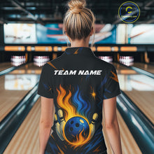 Load image into Gallery viewer, Blue and Yellow Flame Bowling shirts for Women custom bowling team jerseys for ladies bowler NQS10262