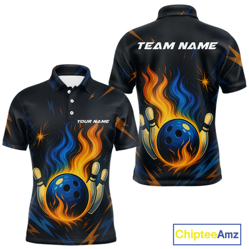 Blue and Yellow Flame Bowling shirts for Men custom bowling team jerseys for mens bowler NQS10262