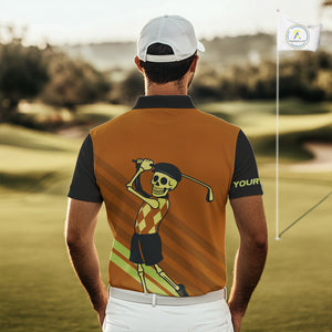 Funny argyle pattern Skull Golf Polo Shirts for men Custom mens golf attire, cool golf gifts | Orange NQS10656
