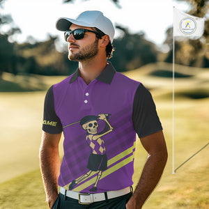 Funny argyle pattern Skull Golf Polo Shirts for men Custom mens golf attire, cool golf gifts | Purple NQS10657